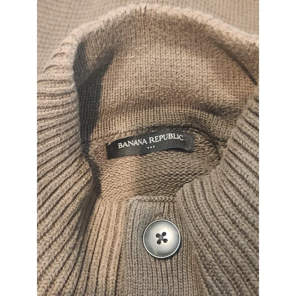 Banana Republic Mens Brown Waffle Knit 4-Button Mock Neck Cotton Sweater Large